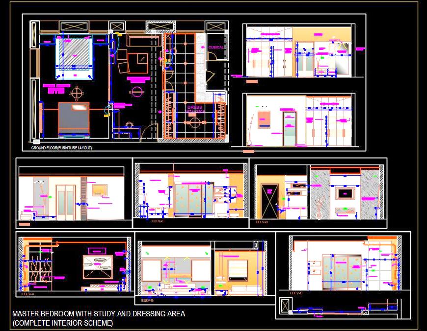 High-End Master Bedroom CAD Layout & Details (24'x21')